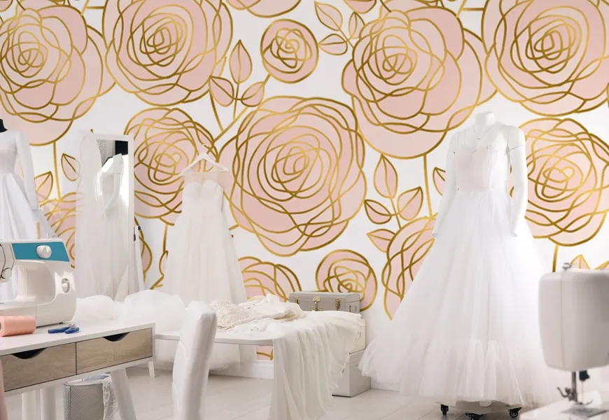 پوستر دیواری سه بعدی مزون عروس طرح رز طلایی